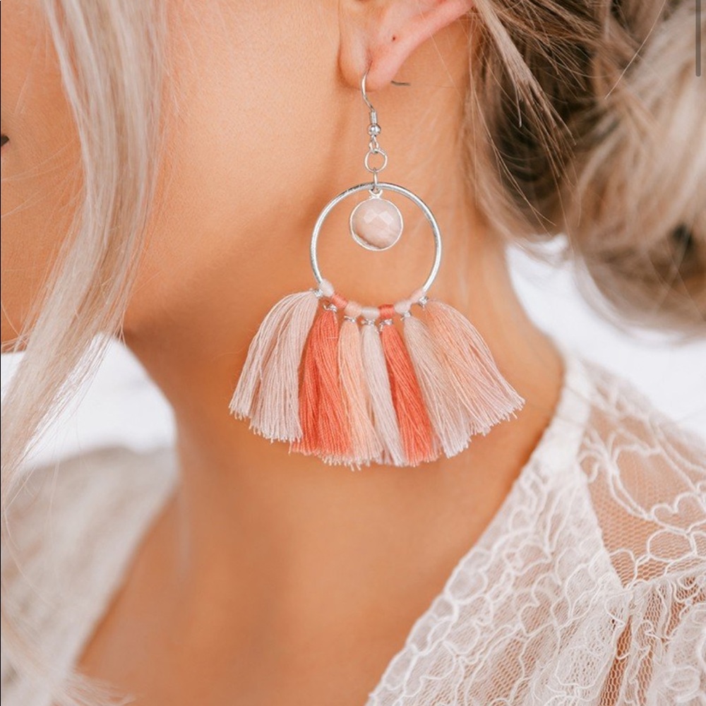 Boho Fringe Tassel Hoop-Style Earrings NWT